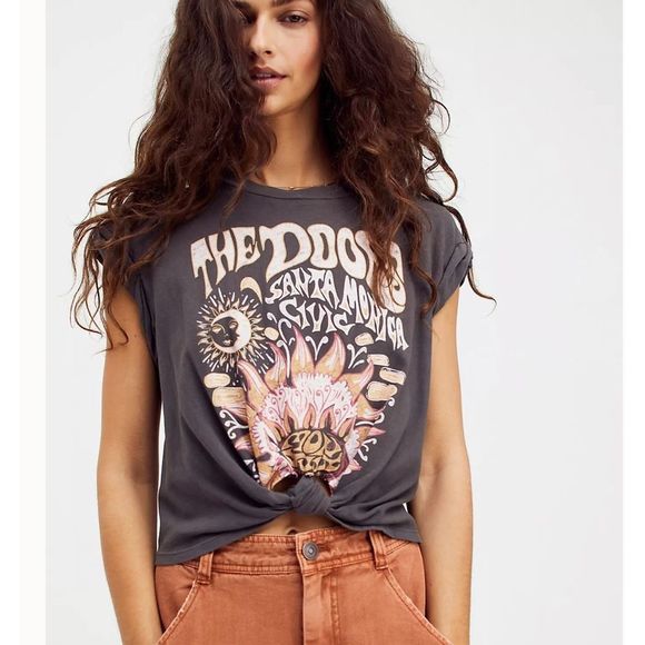 Micas Tops - The Doors Rolled Sleeve Crop Top, Micas, Small